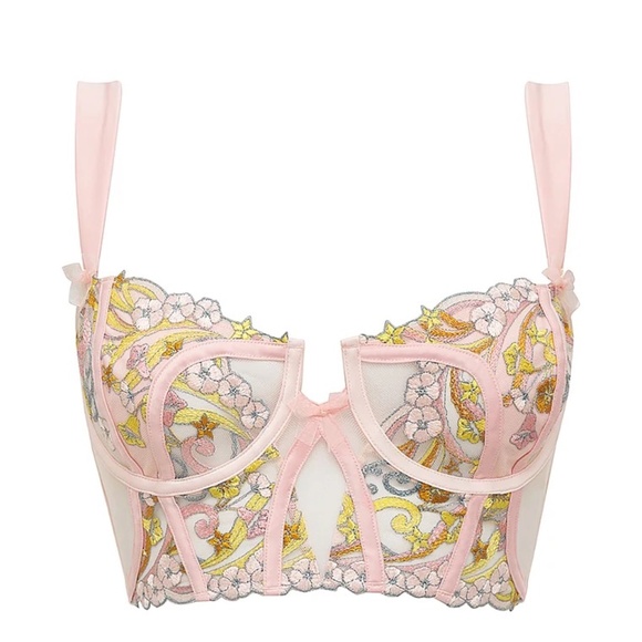 For Love And Lemons Swirly Star Underwire Bustier Pink XS NEW - Picture 4 of 6